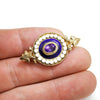 Once Upon A Diamond Brooch Yellow Gold with Blue & White Enamel Antique Amethyst Brooch Lapel Pin with Blue & White Enamel