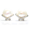 Once Upon A Diamond Earrings White Gold Cultured White Pearl Diamond Cross Earrings 18K White Gold