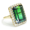 Once Upon A Diamond Ring Yellow Gold Vintage Certified Green Tourmaline & Diamond Ring 23.35ct