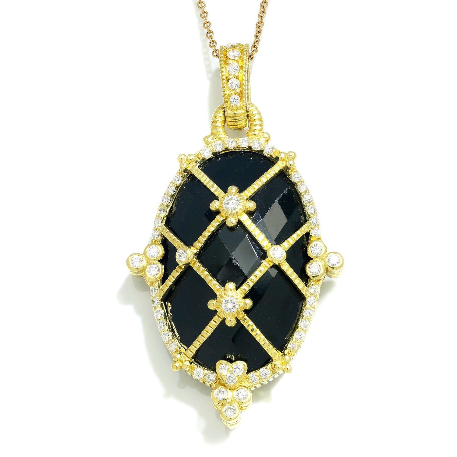 Judith Ripka Onyx Pendant with Diamonds 18K Yellow Gold 2"