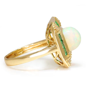 Opal & Emerald Halo Ring with Diamonds 14Kt Yellow Gold 3.04ctw