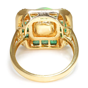 Opal & Emerald Halo Ring with Diamonds 14Kt Yellow Gold 3.04ctw