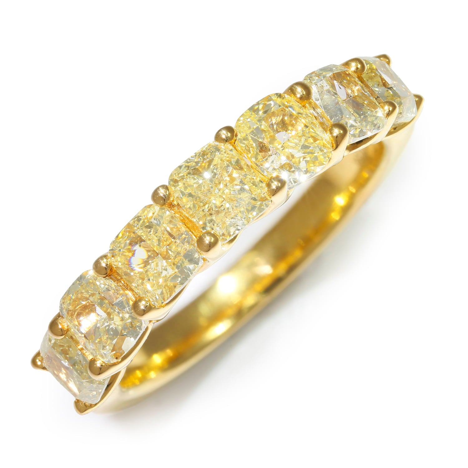 Once Upon A Diamond Band Yellow Gold 2.90ctw Natural Fancy Yellow Cushion Diamond Band 18K Yellow Gold