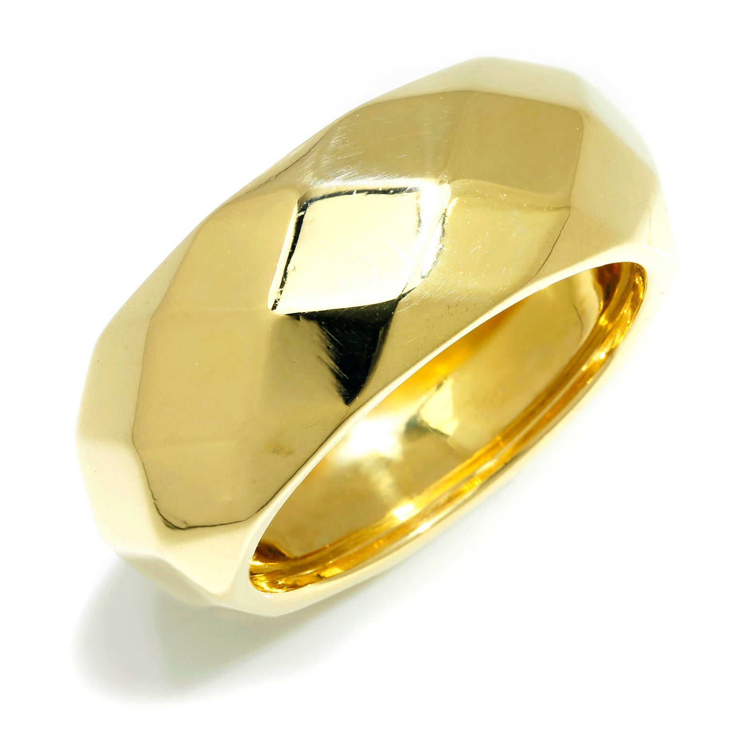 Once Upon A Diamond Band Yellow Gold Pomellato Faceted Cigar Band in 18Kt Yellow Gold SZ-7.25