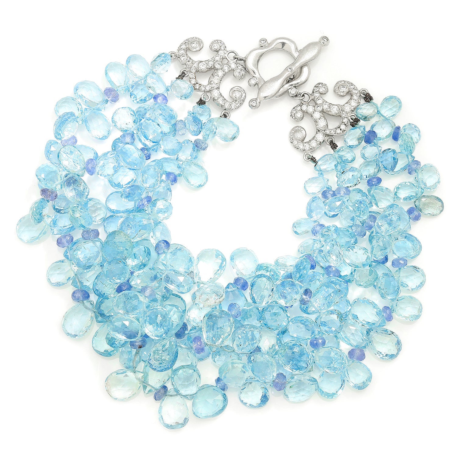 Once Upon A Diamond Bracelet Platinum Erica Courtney Multi-Strand Aquamarine & Sapphire Bracelet with Diamonds