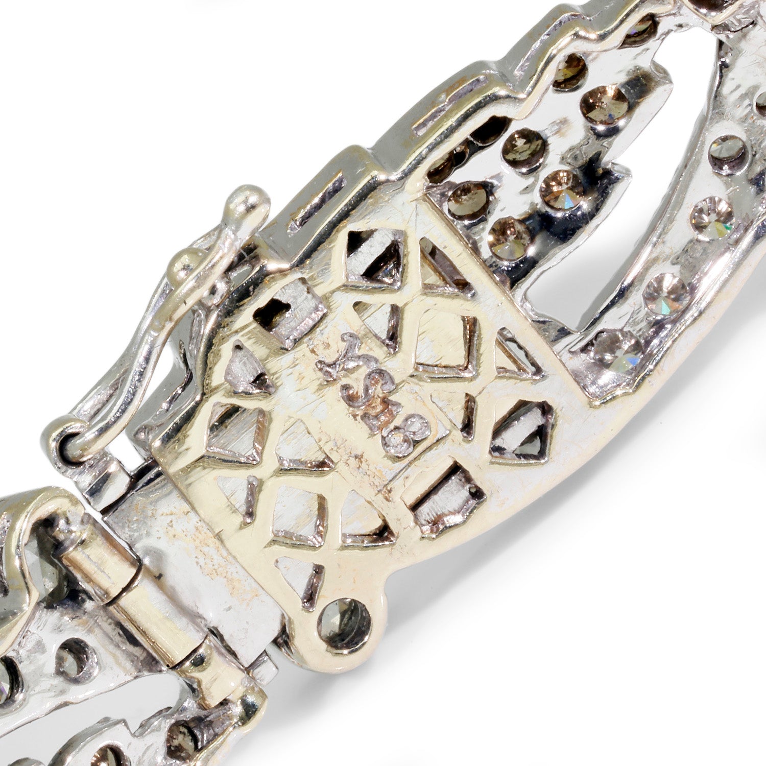 Once Upon A Diamond Bracelet White & Black Oxidized Gold Diamond Leaf Bracelet with Fancy Brown Accents White Gold 5.75ctw