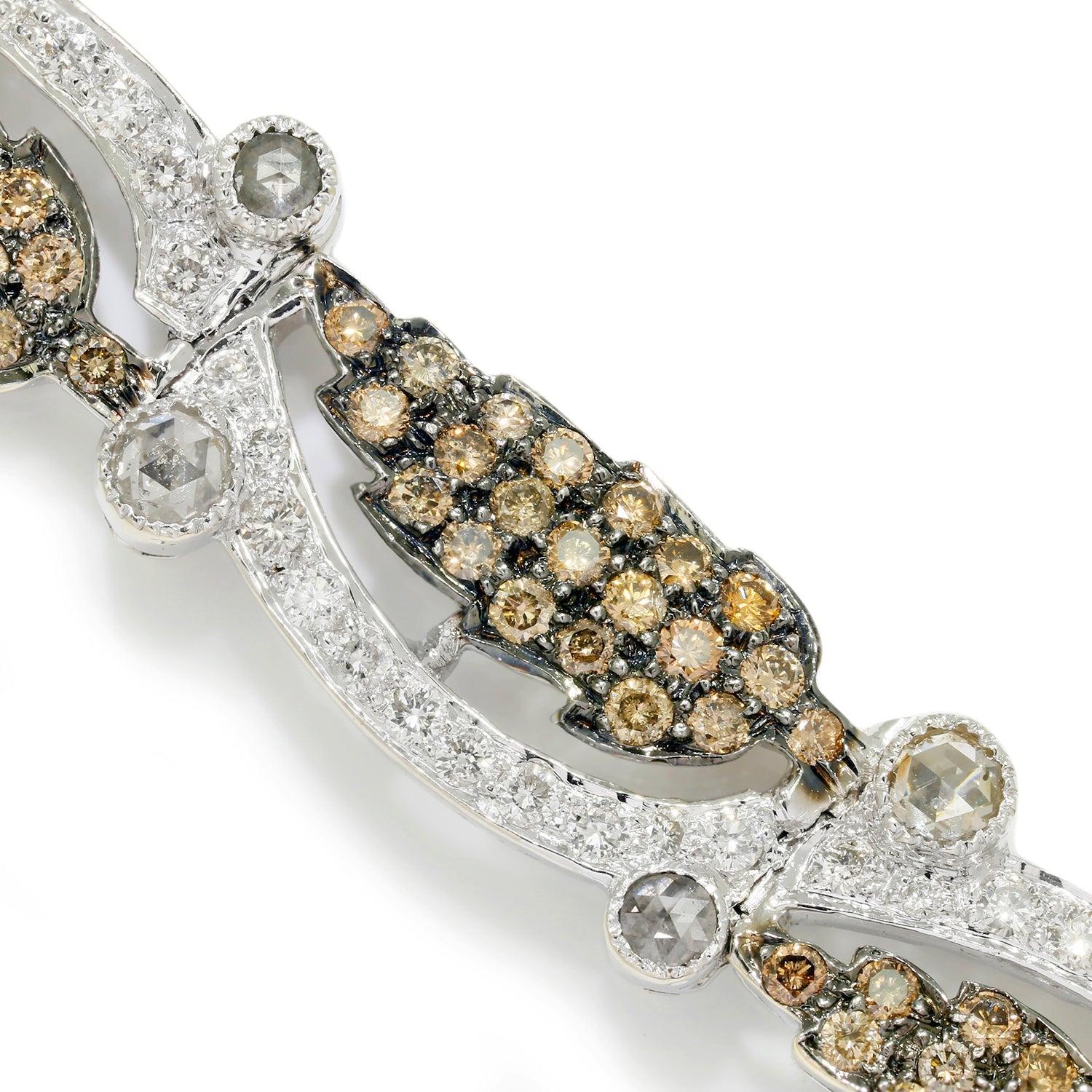 Once Upon A Diamond Bracelet White & Black Oxidized Gold Diamond Leaf Bracelet with Fancy Brown Accents White Gold 5.75ctw