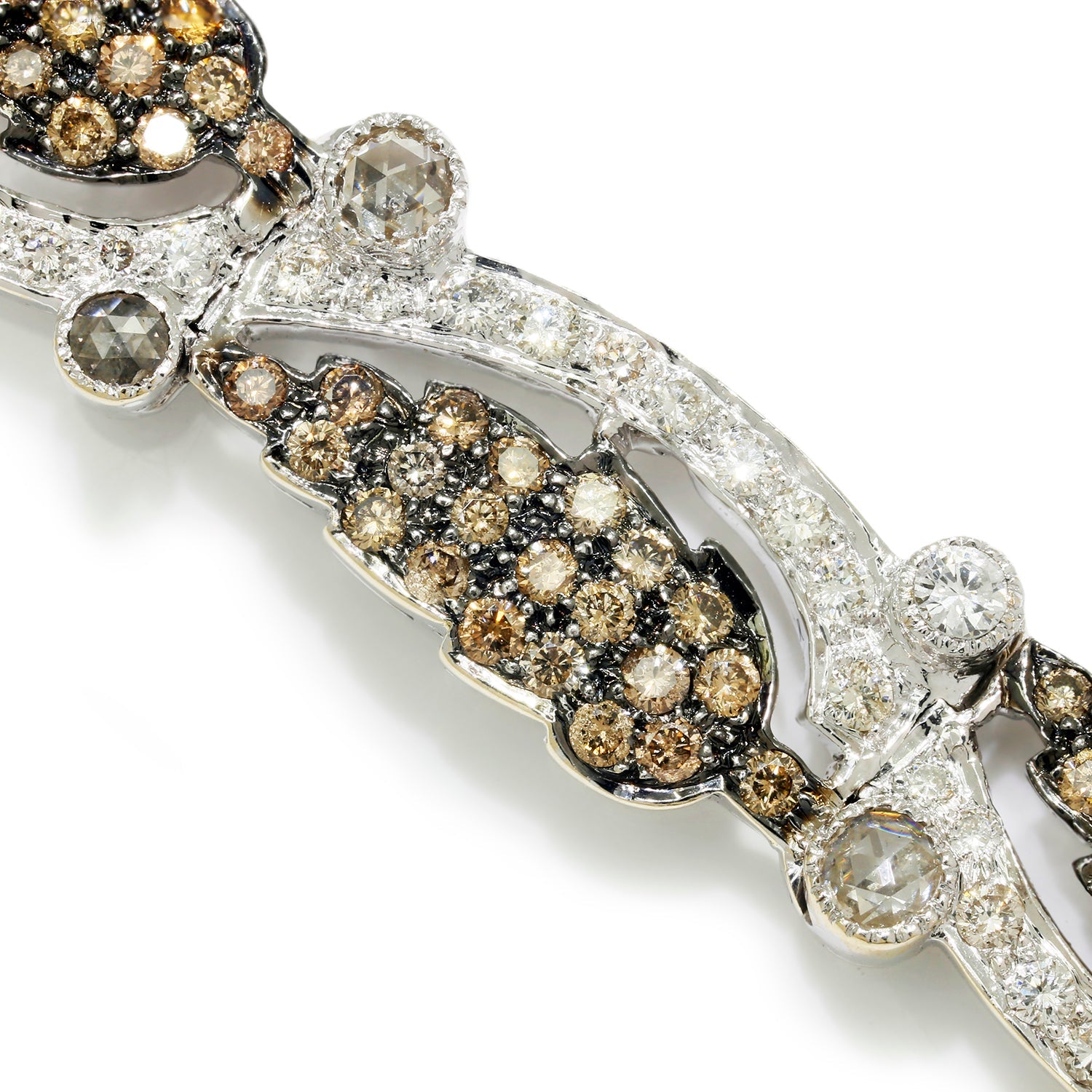 Once Upon A Diamond Bracelet White & Black Oxidized Gold Diamond Leaf Bracelet with Fancy Brown Accents White Gold 5.75ctw