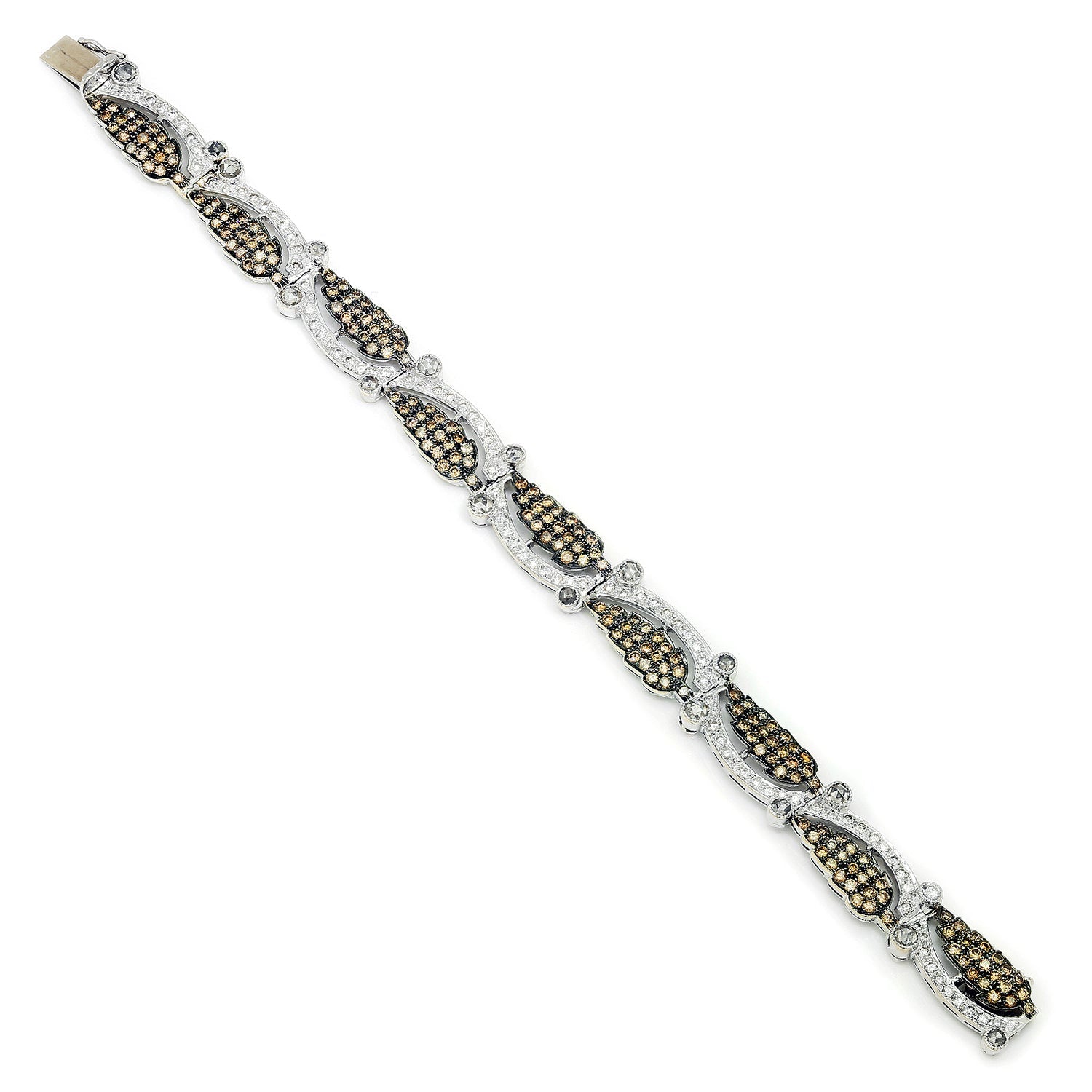 Once Upon A Diamond Bracelet White & Black Oxidized Gold Diamond Leaf Bracelet with Fancy Brown Accents White Gold 5.75ctw