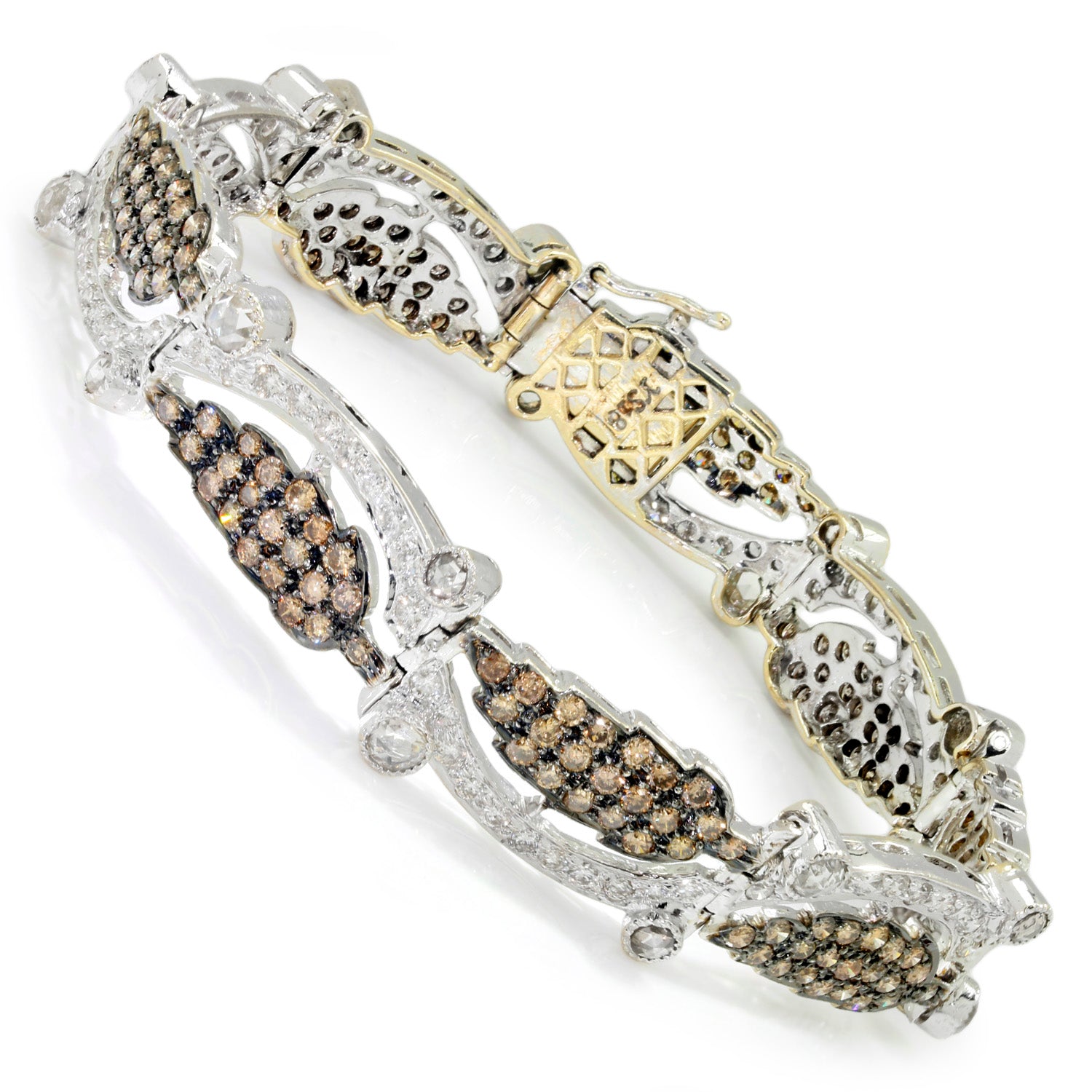 Once Upon A Diamond Bracelet White & Black Oxidized Gold Diamond Leaf Bracelet with Fancy Brown Accents White Gold 5.75ctw