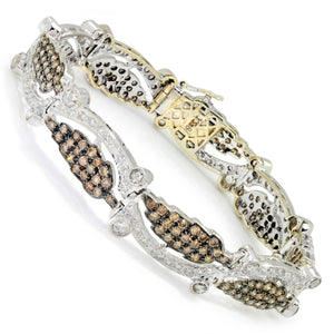 Once Upon A Diamond Bracelet White & Black Oxidized Gold Diamond Leaf Bracelet with Fancy Brown Accents White Gold 5.75ctw