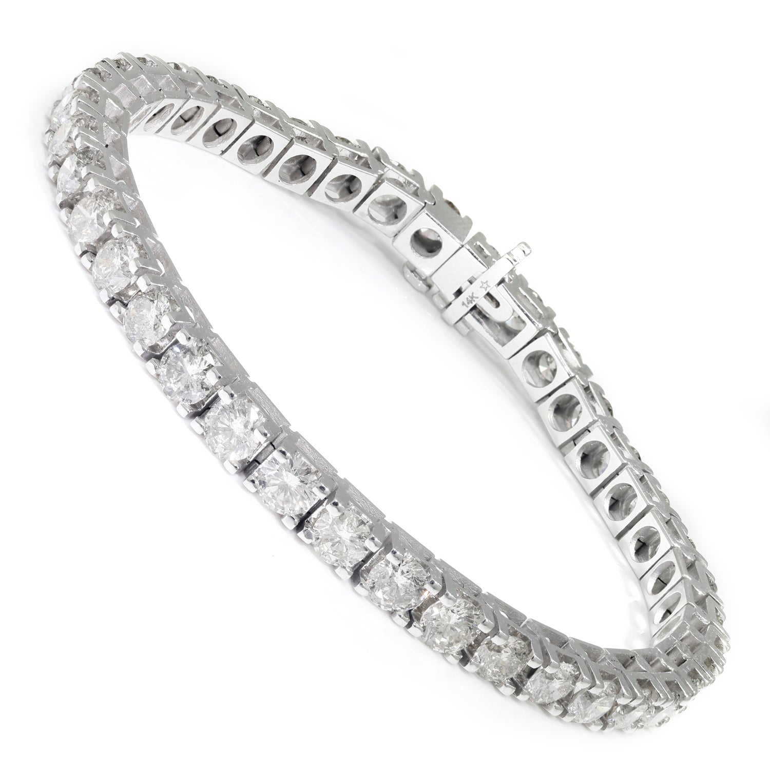 Once Upon A Diamond Bracelet White Gold 10.00 Carat Round Diamond Tennis Line Bracelet 14k White Gold 7"