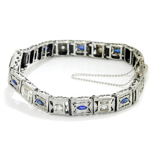 Once Upon A Diamond Bracelet White Gold & Silver Antique Art Deco Diamond Bracelet with Sapphires White Gold & Silver
