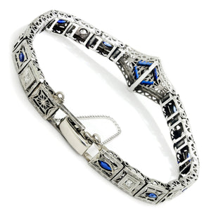 Once Upon A Diamond Bracelet White Gold & Silver Antique Art Deco Diamond Bracelet with Sapphires White Gold & Silver
