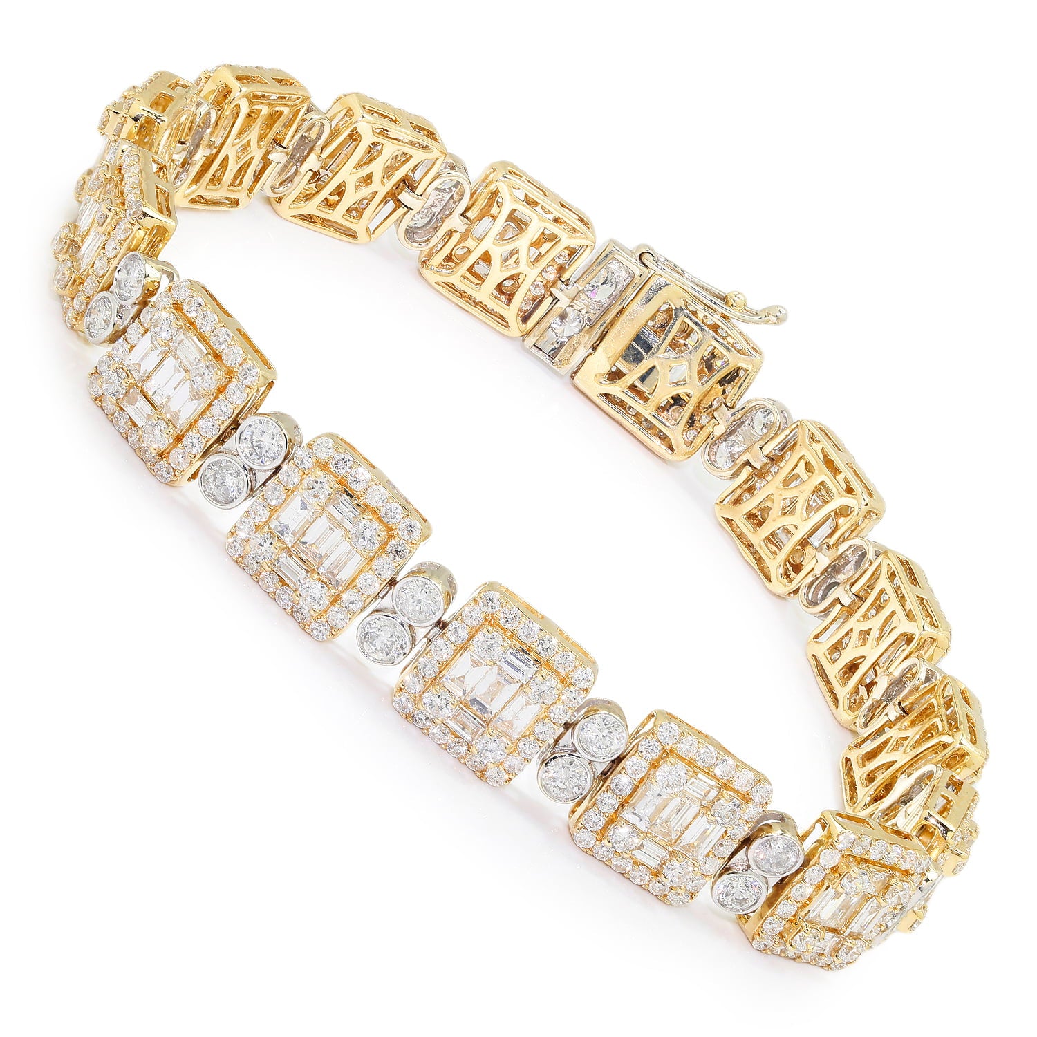 Once Upon A Diamond Bracelet White & Yellow Gold 10.00ctw Invisible Set Round & Baguette Diamond Bracelet Two-Tone Gold