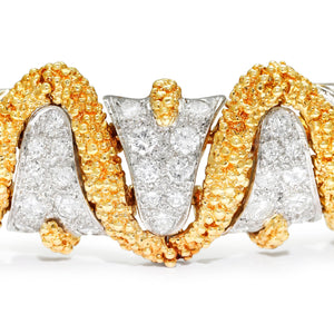 Once Upon A Diamond Bracelet White & Yellow Gold 9.00ctw Round Diamond Link Bracelet 18K White & Yellow Gold 6.25"