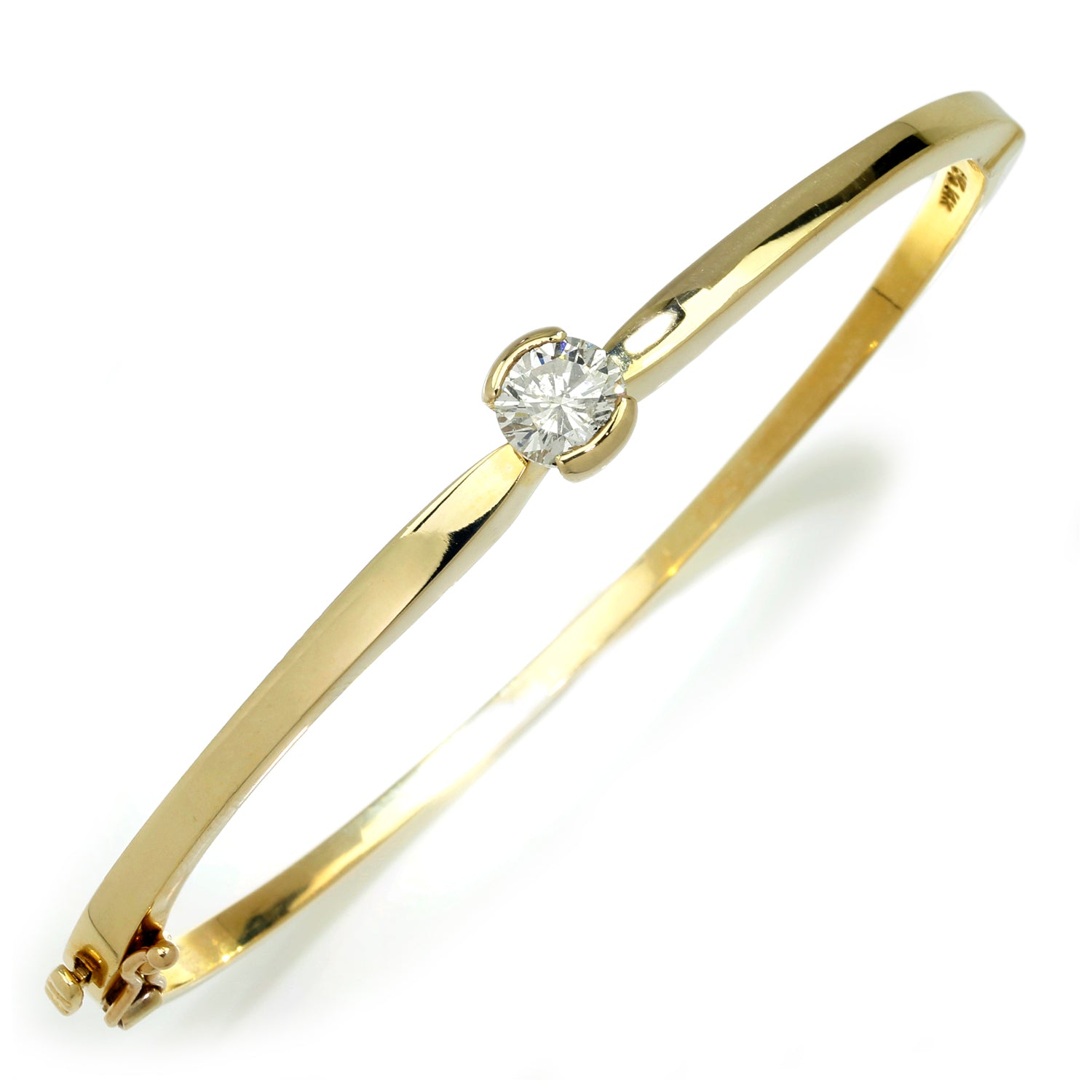 Once Upon A Diamond Bracelet Yellow Gold 1.00 Carat Solitaire Round Diamond Bangle Bracelet 14K Yellow Gold