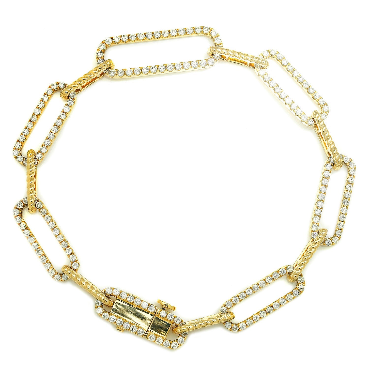 Once Upon A Diamond Bracelet Yellow Gold 2CT Round Diamond Paperclip Bracelet 14K Yellow Gold 7"