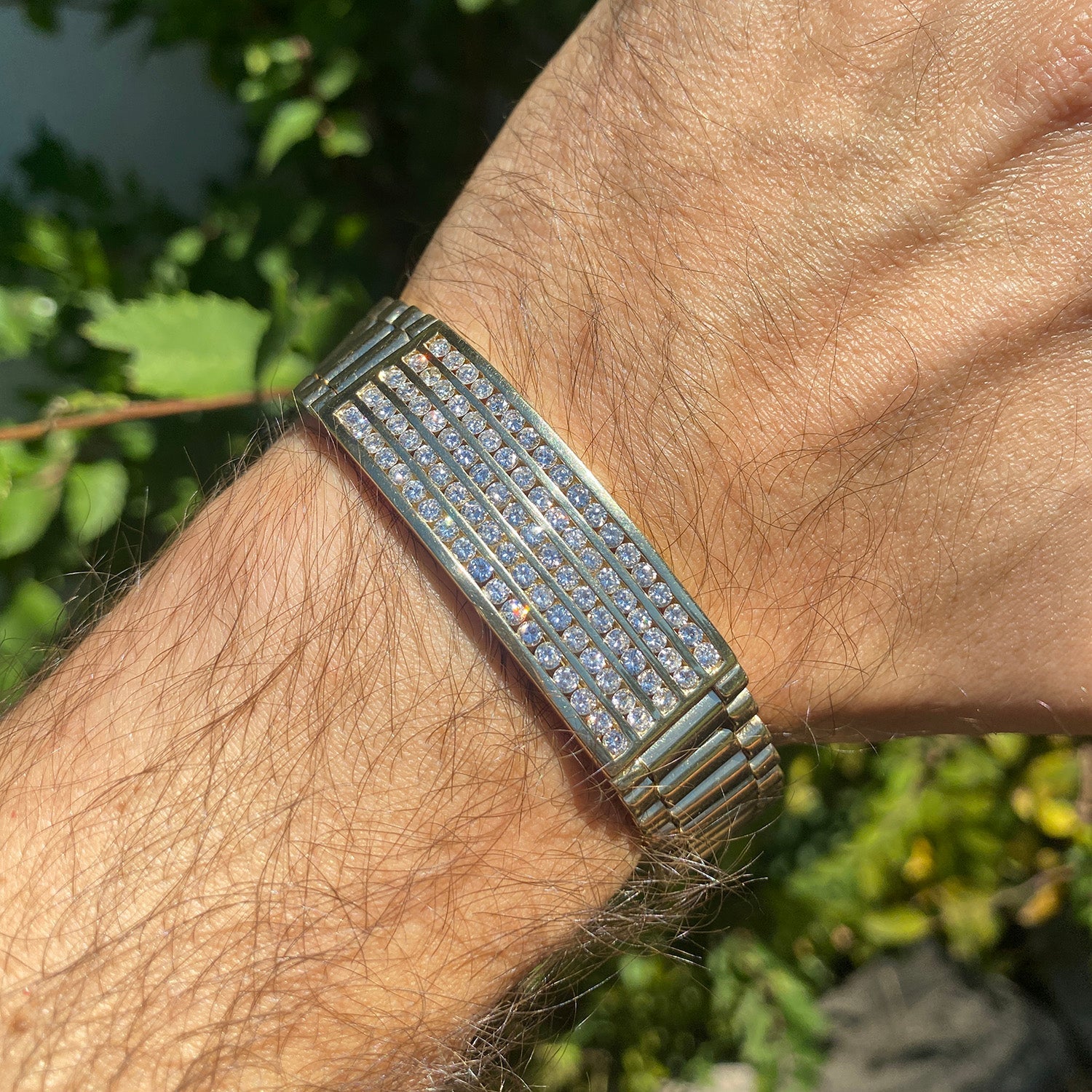 Once Upon A Diamond Bracelet Yellow Gold 5CT Round Diamond Men's Tag Bracelet 14K Yellow Gold 8.5"