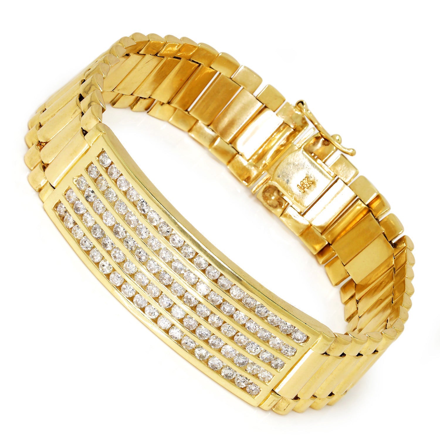 Once Upon A Diamond Bracelet Yellow Gold 5CT Round Diamond Men's Tag Bracelet 14K Yellow Gold 8.5"
