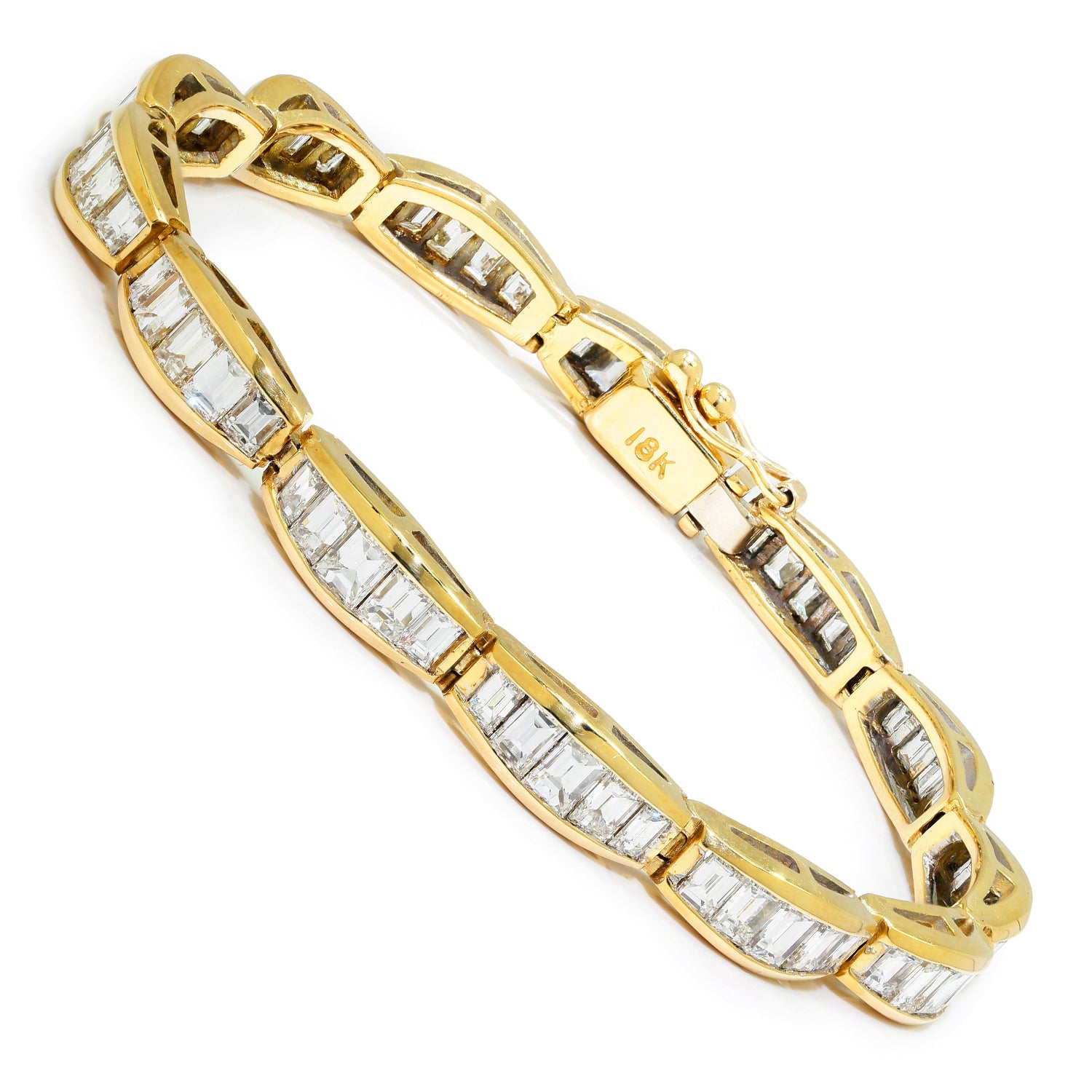 Once Upon A Diamond Bracelet Yellow Gold 7.00ctw Vintage Baguette Diamond Link Tennis Bracelet 18K Yellow Gold