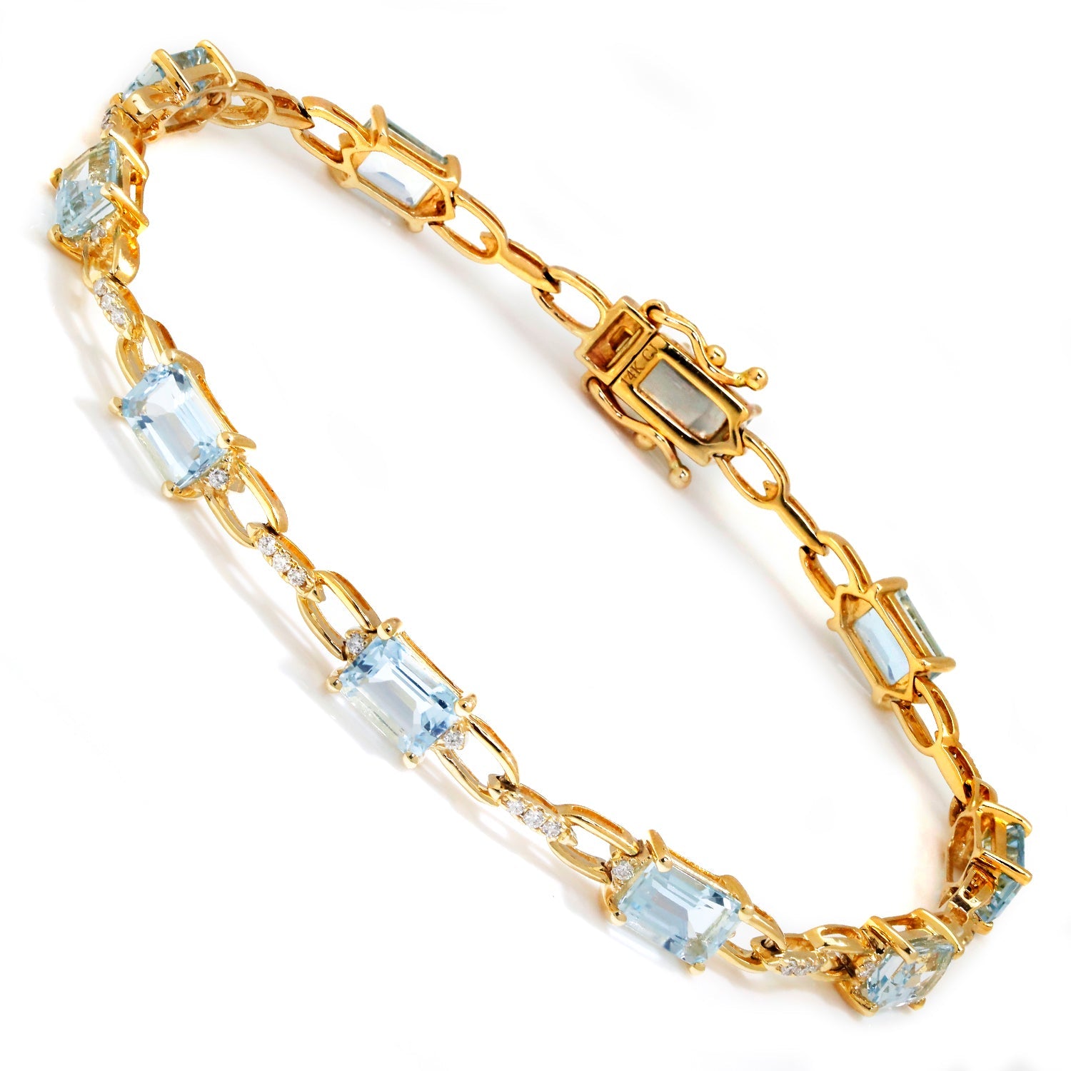 Once Upon A Diamond Bracelet Yellow Gold Aquamarine Tennis Bracelet with Diamonds Yellow Gold 7.25"