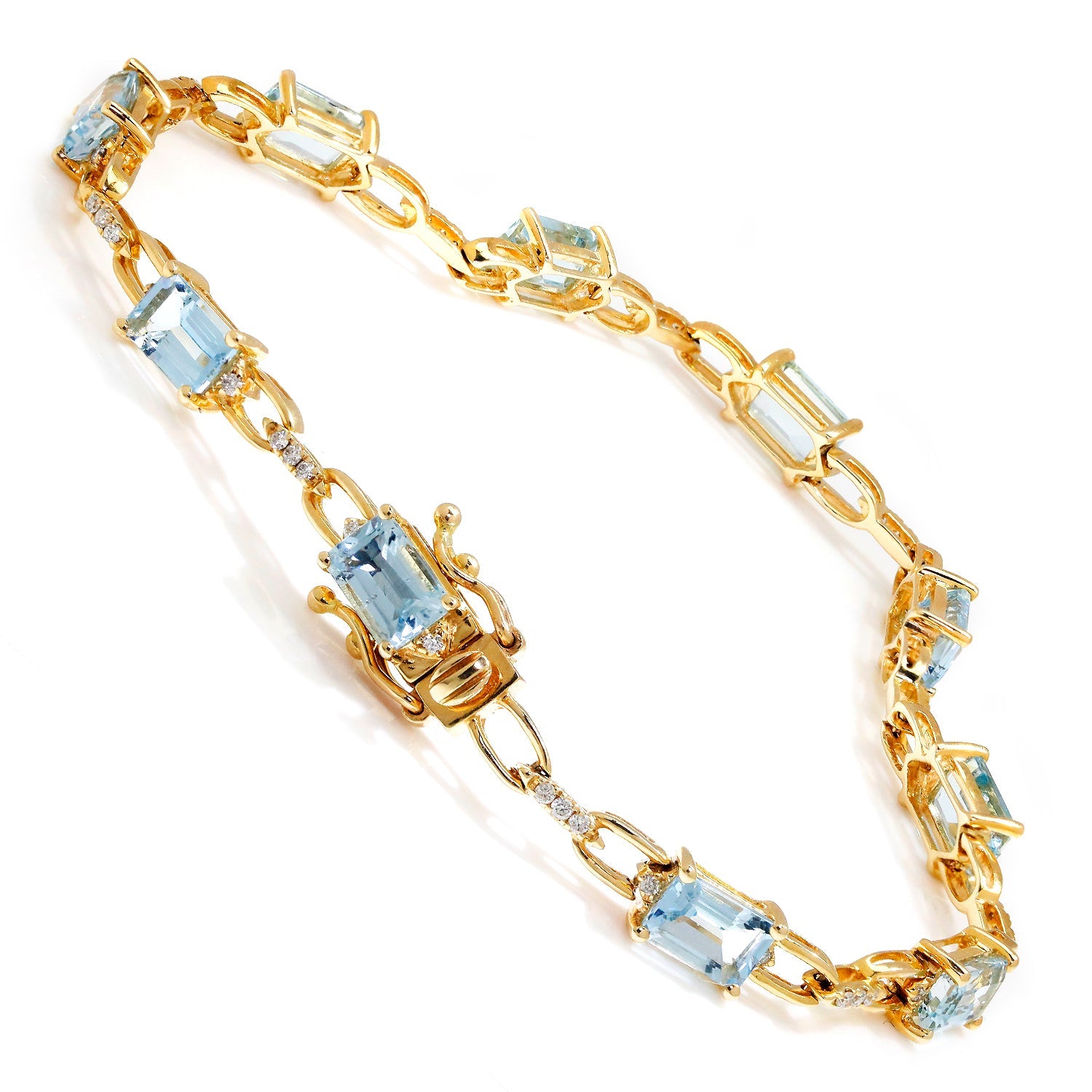 Once Upon A Diamond Bracelet Yellow Gold Aquamarine Tennis Bracelet with Diamonds Yellow Gold 7.25"