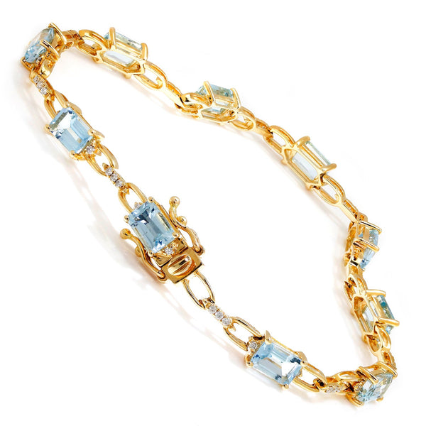 Aquamarine Tennis Bracelet with Diamonds Yellow Gold 7.25" - Image 2