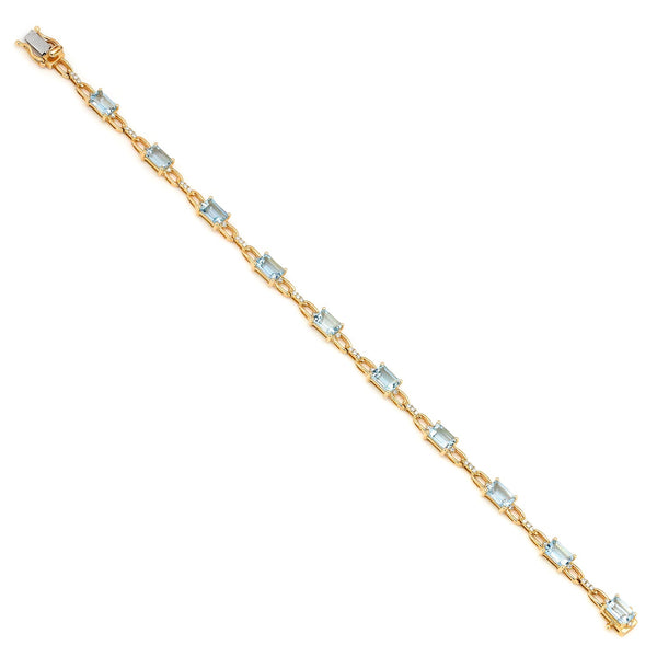 Aquamarine Tennis Bracelet with Diamonds Yellow Gold 7.25" - Image 3