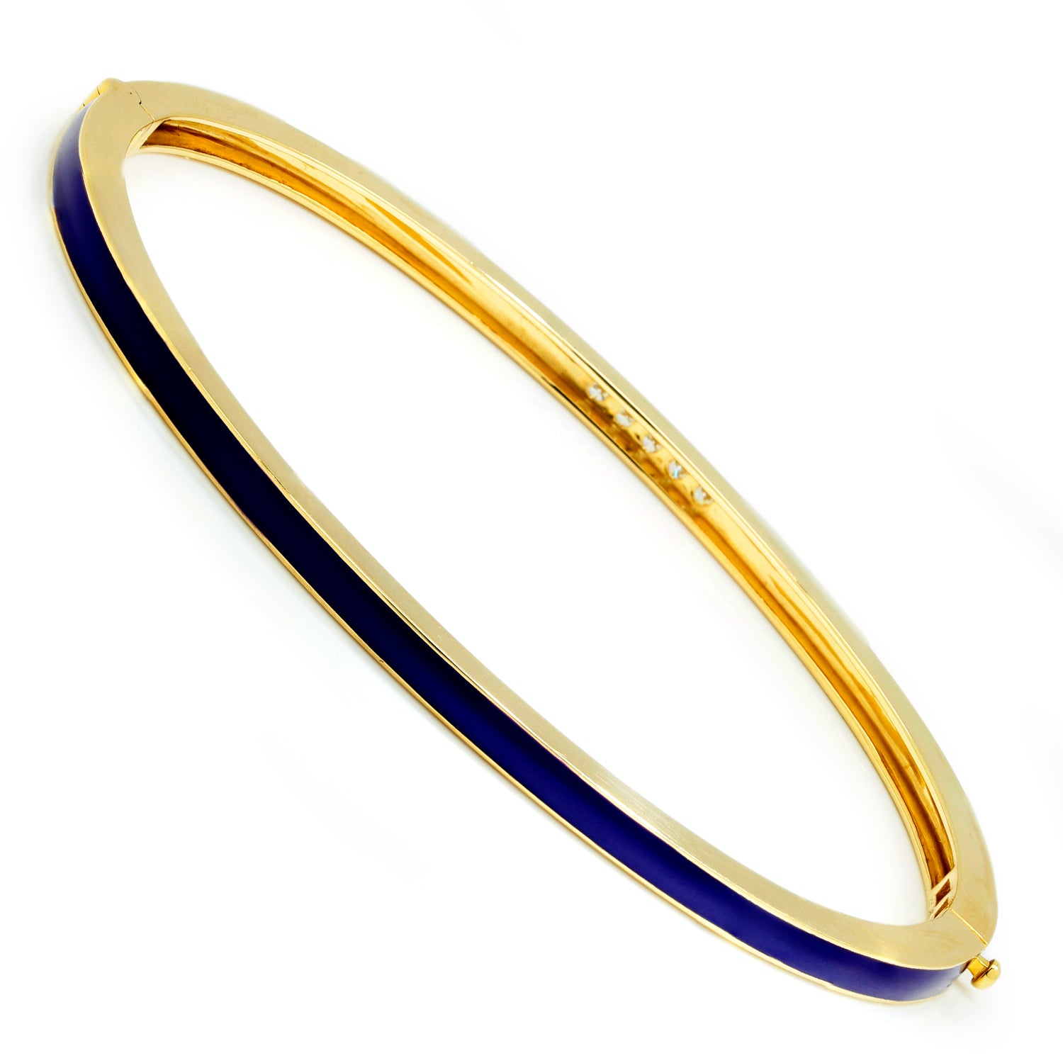 Once Upon A Diamond Bracelet Yellow Gold Blue Enamel Bangle Bracelet with Diamonds 14K Yellow Gold 6.5"