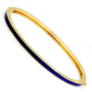 Once Upon A Diamond Bracelet Yellow Gold Blue Enamel Bangle Bracelet with Diamonds 14K Yellow Gold 6.5"