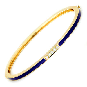 Once Upon A Diamond Bracelet Yellow Gold Blue Enamel Bangle Bracelet with Diamonds 14K Yellow Gold 6.5"