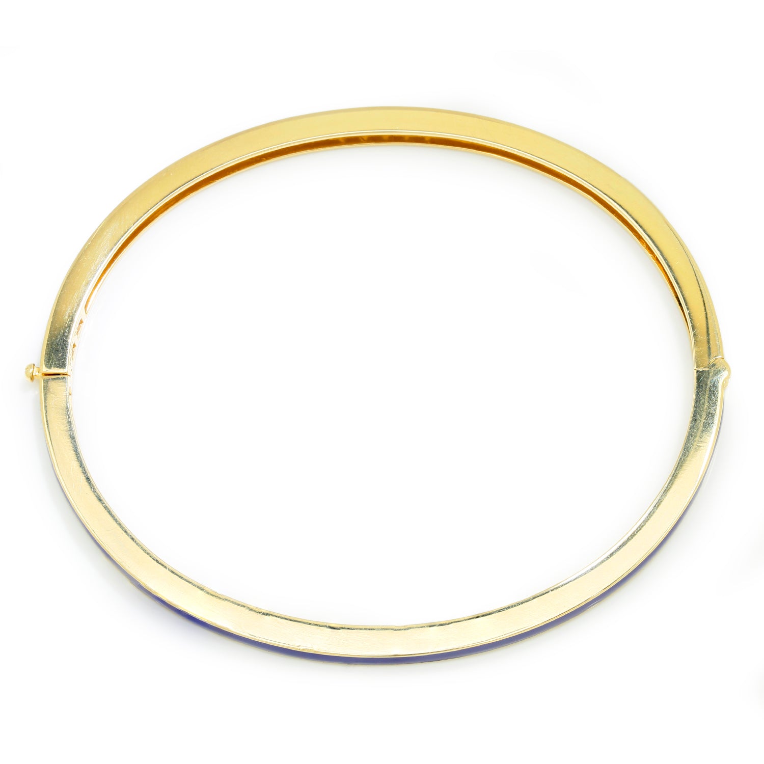 Once Upon A Diamond Bracelet Yellow Gold Blue Enamel Bangle Bracelet with Diamonds 14K Yellow Gold 6.5"