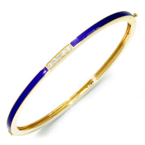 Once Upon A Diamond Bracelet Yellow Gold Blue Enamel Bangle Bracelet with Diamonds 14K Yellow Gold 6.5"