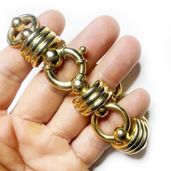 Gold Ribbed Circle Link Bracelet 8.75" 14K Yellow Gold - Image 2
