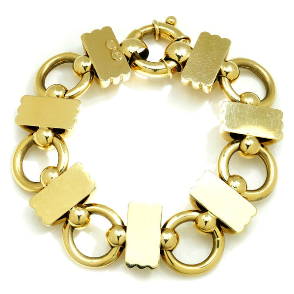 Gold Ribbed Circle Link Bracelet 8.75" 14K Yellow Gold - Image 3