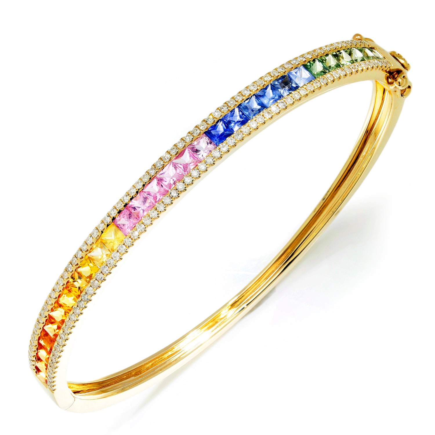 Once Upon A Diamond Bracelet Yellow Gold Rainbow Sapphire Bangle with Diamonds 14K Yellow Gold 4.61ctw