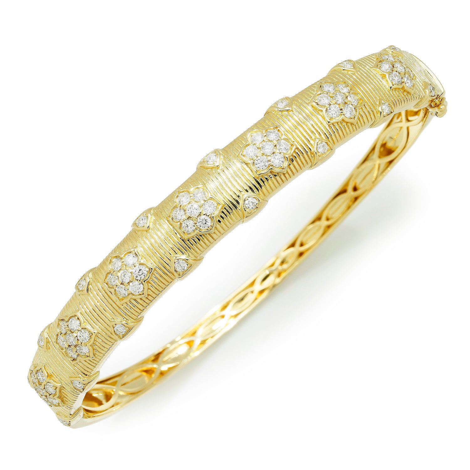 Once Upon A Diamond Bracelet Yellow Gold Round Diamond Bangle in Textured 14Kt Yellow Gold 1.08ctw