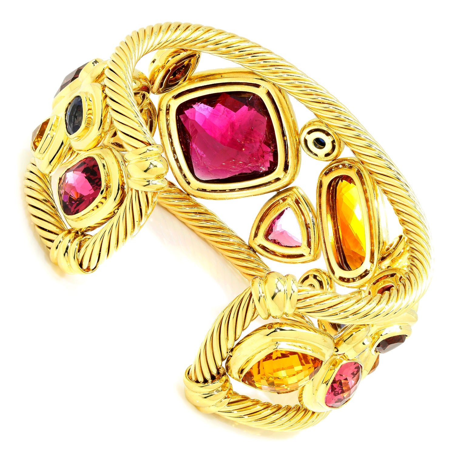 Once Upon A Diamond Bracelet Yellow Gold Signed #001 RARE David Yurman Mosaic Cuff 18K Diamonds & Gems