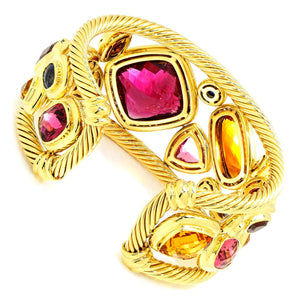 Once Upon A Diamond Bracelet Yellow Gold Signed #001 RARE David Yurman Mosaic Cuff 18K Diamonds & Gems