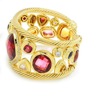 Once Upon A Diamond Bracelet Yellow Gold Signed #001 RARE David Yurman Mosaic Cuff 18K Diamonds & Gems