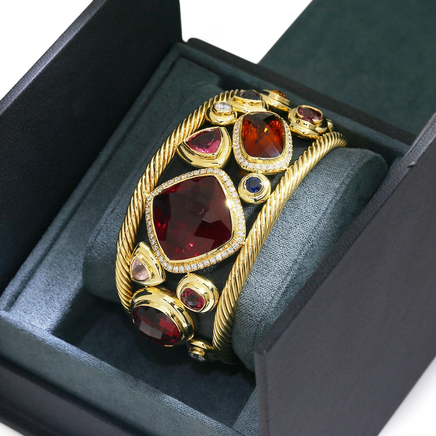 Once Upon A Diamond Bracelet Yellow Gold Signed #001 RARE David Yurman Mosaic Cuff 18K Diamonds & Gems