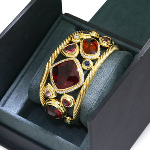 Once Upon A Diamond Bracelet Yellow Gold Signed #001 RARE David Yurman Mosaic Cuff 18K Diamonds & Gems