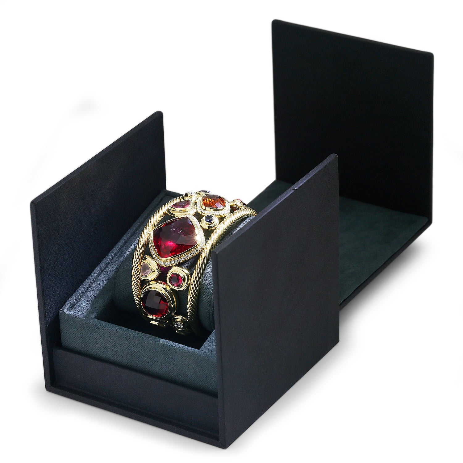 Once Upon A Diamond Bracelet Yellow Gold Signed #001 RARE David Yurman Mosaic Cuff 18K Diamonds & Gems