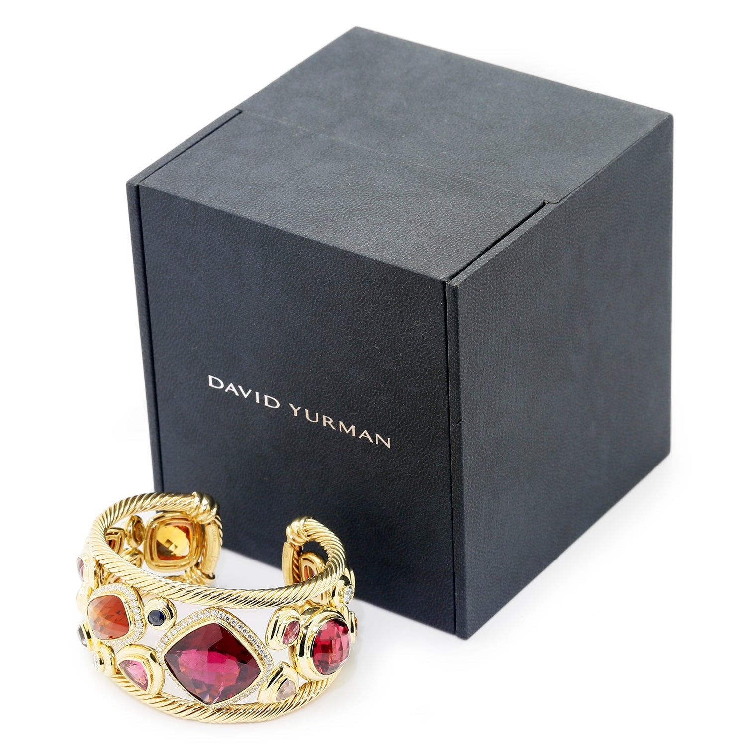 Once Upon A Diamond Bracelet Yellow Gold Signed #001 RARE David Yurman Mosaic Cuff 18K Diamonds & Gems