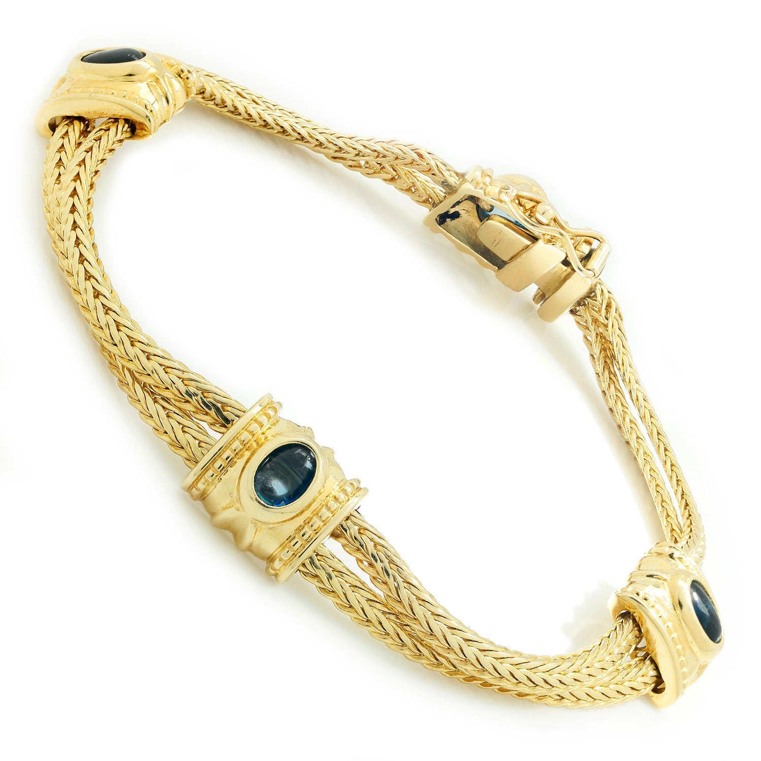 Once Upon A Diamond Bracelet Yellow Gold Vintage Blue Tourmaline Station Bracelet 14K Yellow Gold 6.75"