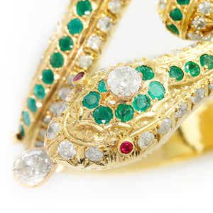 Once Upon A Diamond Bracelet Yellow Gold Vintage Coiled Snake Bangle with Diamonds, Emeralds & Rubies 18K