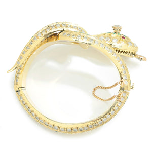Once Upon A Diamond Bracelet Yellow Gold Vintage Coiled Snake Bangle with Diamonds, Emeralds & Rubies 18K