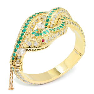 Once Upon A Diamond Bracelet Yellow Gold Vintage Coiled Snake Bangle with Diamonds, Emeralds & Rubies 18K
