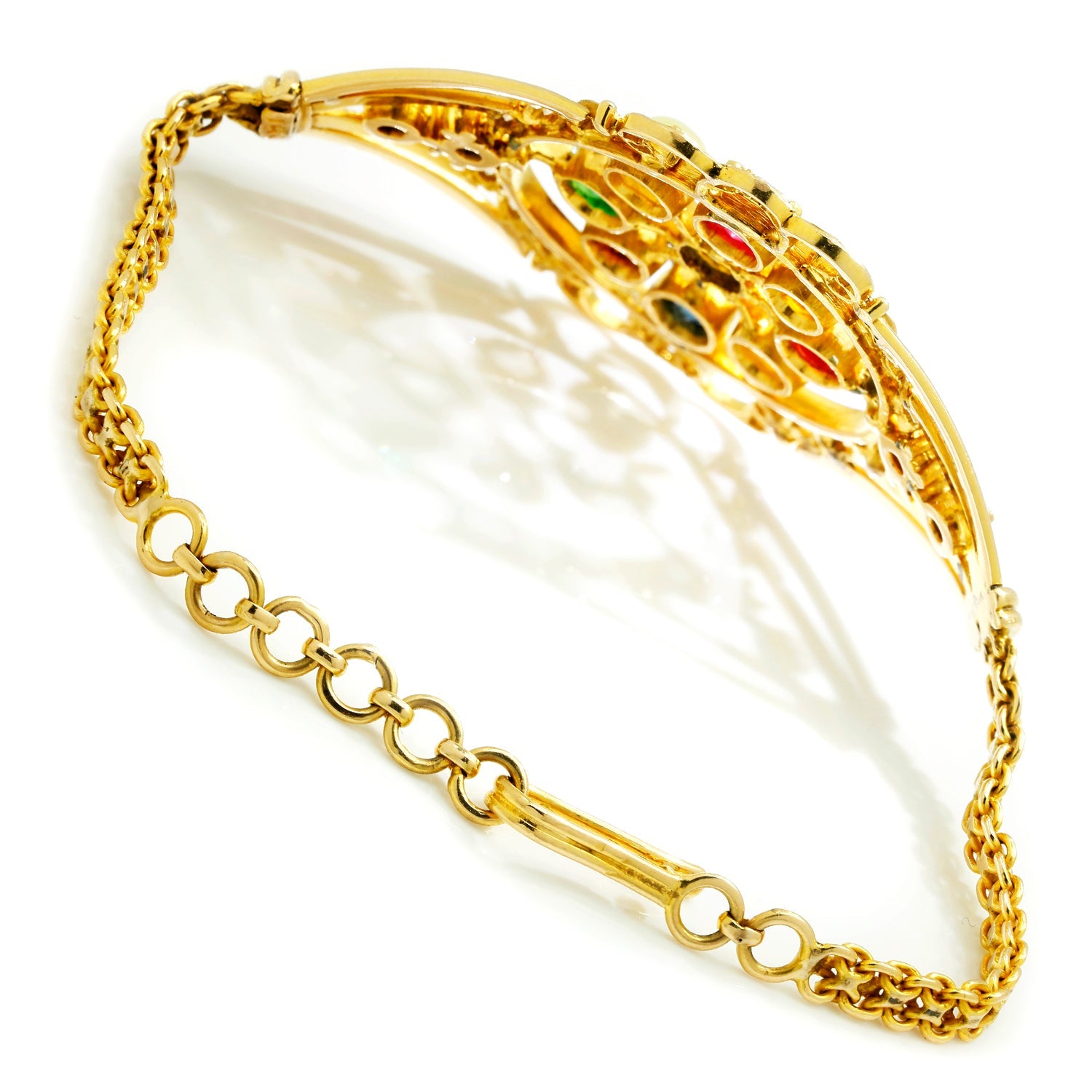 Once Upon A Diamond Bracelet Yellow Gold Vintage Multi-Gemstone Bracelet with Diamonds 18K Yellow Gold